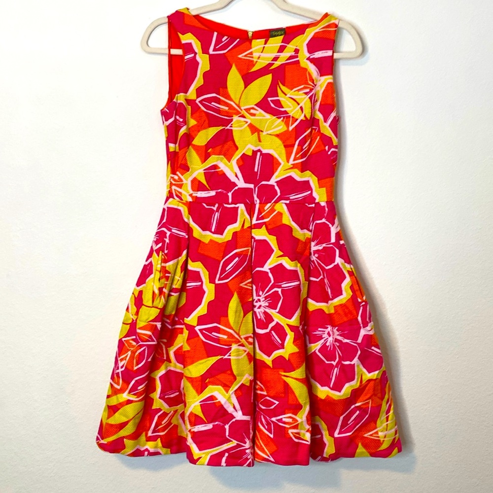 Taylor Tropical Pink, Yellow and Orange Midi Dress Size 4